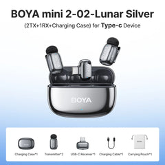 BOYA Mini 2 Wireless Lavalier Microphone AI Noise Reduction Mini Mic for iPhone 6-14/15-17 USB-C Android Phone Video Recording