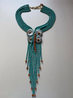 Statement Boho Long Acrylic Bead Necklace Handmade for Women Wedding Party Jewelry