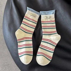 New Women Socks Cute Love With Heart Print Sock Cotton Harajuku Vintage Happy Female Dots Heart Kawaii Sox White Pink Crew Sock