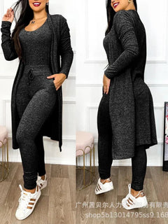 Jumpsuit & Coat Set Autumn Women Drawstring Pocket Pants Sets One