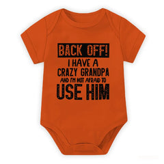 Cute Cotton Baby Bodysuit with "Back Off! I Have A Crazy Grandpa" Print Short Sleeve Baby Girl Boy Jumpsuit Kids Cotton Clothes