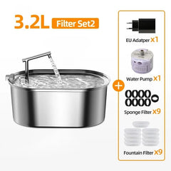 ROJECO Stainless Steel Dog Drinker Automatic Pet Drinking Fountain Smart Water Filter for Dog Cat Drinking Bowl with Pump Filter