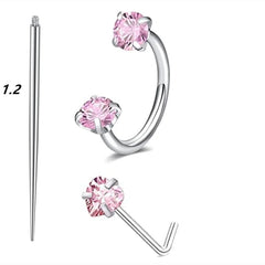 6/2pcs Horseshoe Nose Rings with L-Shape Nose Stud, Stainless Steel