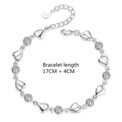 925 Sterling Silver Heart Shaped Necklace Bracelet Set for Women
