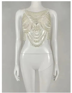 Sexy Accessories Women Bikini Pearl Chest chain Body Chain Jewelry Totally Hand-made Bra Fringed For Beach Nightclub Waist Chain