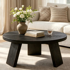 33.5 Inch Round Coffee Table for Living Room, Modern Center Table with