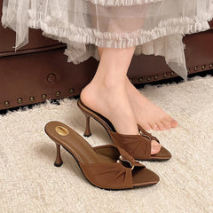 Summer Elegant Solid Color Round Toe High-heeled Slippers, Fashionable Hot Selling New Comfortable Plus Size Women's  Shoes