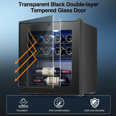 46L Single Zone Wine Cooler, Freestanding Compressor Wine Refrigerator 37-65°F Digital Temp Control Quiet 42dB Wine Storage Cabinet for Home Bar