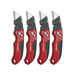 T TOVIA Folding Utility Knife with Blade Storage - Quick-Change Retractable Box Cutter, 3 Extra Blades in Handle, Aluminum Body.