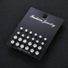 12/24/36 Pairs Shiny Zircon Stud Earrings Set Daily Versatile Chic
