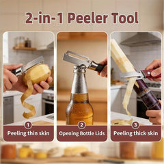 2Pcs Multifunctional Stainless Steel Vegetable Peeler, 2-in-1 Kitchen Tool With Bottle Opener, Ergonomic Gift For Cooking Lovers