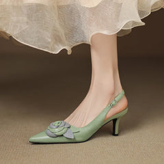 Elegant Woman Sandals High Heel Genuine Leather Pointed Toe Footwear 2025 Summer Slingback Fashion Dress Ladies Women Shoes