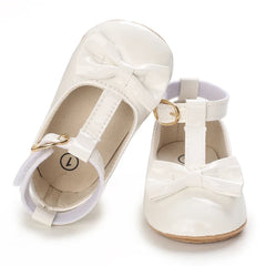 Solid Color PU Leather Bowknot Princess Shoes, Baby Learning Walk Shoes Prewalkers for Newborn  Girls 0-18M