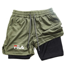 Training Jogging Men's Fitness Jogging Sports Basketball Training Pants 2-in-1 Double-layer Multifunctional Shorts Double Deck