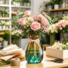 European Style Glass Vase Geometric Glass Vases Hydroponic Plant Bottle Flower Arrangement Pot Home Office Desktop Decor