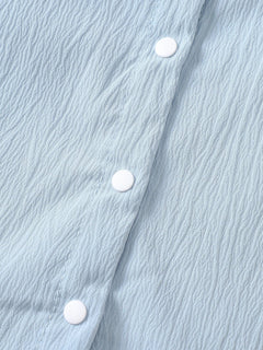 Summer new baby girl blue bubble short sleeved patch white lace round neck dress gentle, sweet and cute