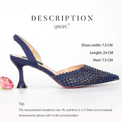 New Wine Red High Heels Shoes And Bag Dotted Crystal Wedding Party Spring, Summer, and Autumn Fashion Women's Noble Sandals