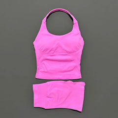 2 Pieces Shorts Yoga Set Women Backless Halter Tops High Waist Seamless Shorts Gym Suit Fitness Sportswear Workout Sets