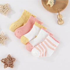 Kiddiezoom 5 Pairs/Set Four Seasons 0-12Months Fashion Newborn Baby Boy Girl Socks 100%Cotton Soft Infant Accessories