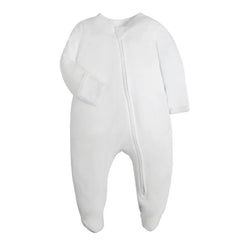 Unisex Newborn Baby Footed Pajamas Long Sleeve Zipper Romper Cotton Jumpsuit Solid White 0-12 Months Fashion Baby Clothes