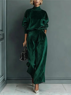 Autumn Winter Fashion High Collar Gold Velvet Long Sleeve Women's Suit