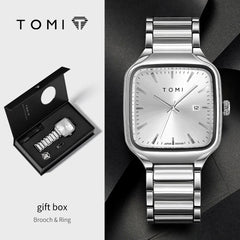 TOMI Men's Quartz Watch New Fashion Box Set Cufflinks Ring Fashion Set Box Watch as a Gift for Men's Gift Box