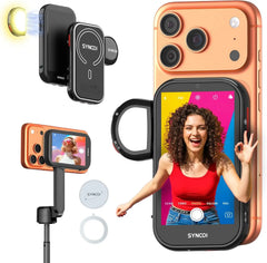 【US STOCK】 NEW SYNCO XView M4 AI Wireless Vlog Selfie Monitor Screen 4.02 Inch For iPhone 7-17 Series AI Gesture Control Built-in 3-Mode Fill Light Wireless & Wired Freely Switch For Content Creator YouTube Live