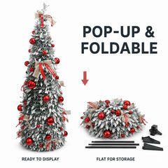 150cm/180cm/210cm Pop Up Collapsible PVC Artificial Christmas Tree Pre Decorated Optional USB LED Lights Metal Stand Home Decor