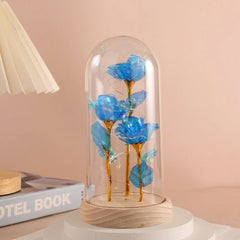 LED Valentine Day Gift For Girlfriend Eternal Rose Light 24K Gold Foil Flower In Glass Cover Mothers Day Wedding Bridesmaid Gift