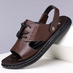 Men's Summer Fashionable Leather Sandals Comfortable Anti-slip Slip-On Male Shoes Leather Slippers for Casual Wear-2118