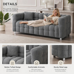 80-Inch Modern Teddy Fleece Sofa, With 2 Cushions 3-Seater  Sofa Suitable for Living Room Bedroom or Apartment Comfortable Deep-Set Leisure Furniture Wide Armrest Design Easy to Assemble