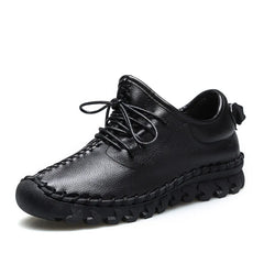 Handmade Genuine Leather Women Shoes Fashion Casual Sneakers Retro Flats Ladies Lacing Loafers Breathable Vulcanized Shoes