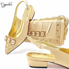 Peach Women Shoes And Bag Set Luxury  Ladies Sandals Match With Handbag Clutch Medium Heels Pumps Sandales Femmes MM1159