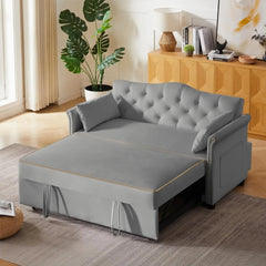hansones 65'' 3-in-1 Folding Convertible Sofa Bed, Pullout Sofa, Modern Chenille Fabric, 360° Swivel Side Table, Easy Assembly,