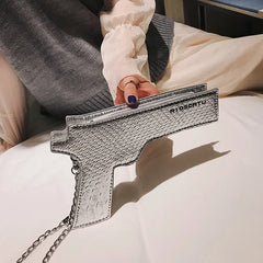 YoReAi New 3D Gun Shaped Chains Women Shoulder Bags Luxury Leather Crossbody Bag Lady High Quality Small Purses Clutch for Girls