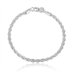 925 Sterling Silver Bracelet 4mm20cm Flat Side Chain Lobster Clasp for