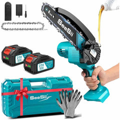 SEESII 6'' Cordless Mini Chainsaw 15.2cm Electric Saw Rechargeable Woodworking Garden Pruning Saw for Makita 18V Battery Pin