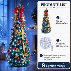 Pre Decorated Foldable Christmas Tree Artificial PVC Xmas Tree 5FT 6FT 7FT with Ornaments Space Saving Design LED Light Option