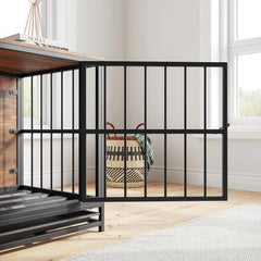 Dog Crate Furniture,Wooden Dog Kennel Indoor,Heavy Duty Dog Cage with Removable Tray, Dog House Double Doors Pet Crate Side