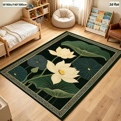 1 Piece Golden Lotus and Green Leaf Pattern Carpet, Soft and Comfortable, All Seasons, Light and Easy to Care For, Home Decor, Room Decor, Autumn, Winter, Suitable for Living Room, Bedroom, Entryway