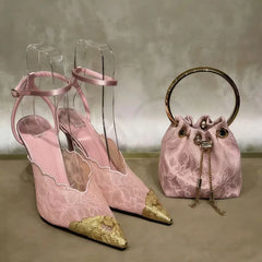 2026 Summer Fashion Lace Sequin Hollow Out Mesh Women Pumps Sexy Pointed Toe Designer Slingback Sandals Women High Heels 34-41