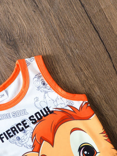2pcs Summer Baby Boys Lion King Print Tank Top Set, Fierce Soul Graphic, Casual Daily/Outdoor Play, 9-12M, Contrast Trim Vest