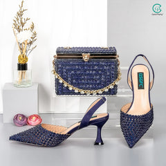 New Wine Red High Heels Shoes And Bag Dotted Crystal Wedding Party Spring, Summer, and Autumn Fashion Women's Noble Sandals