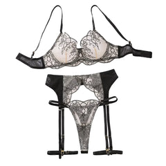MUZISKAT 2024 Sexy Lace Underwear Women's Three Piece Bra And Underwear Set Embroidered Underwear Women's Underwear Sexy Set