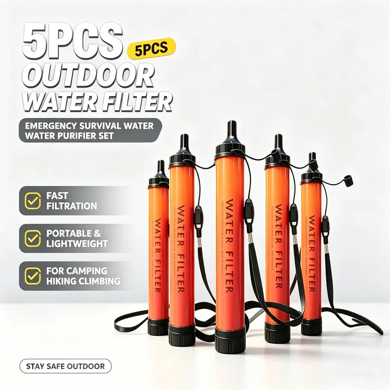1-5 pcs Outdoor Mini Water Filter Straw Camping Purification Portable Hiking Water Purifier for Survival or Emergency Supplies