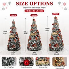 Foldable Christmas Tree with LED Lights Snow Flocked Artificial Xmas Tree Slim Space Saving Party Home Holiday Decoration