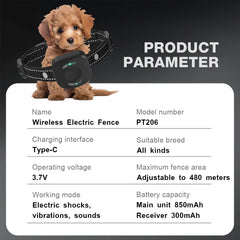 Electronic Pet Fence System 480M GPS Wireless Dog Fence Rechargeable Vibration Shock Sound Remote Control Pet Accessories