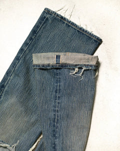 American Hollowed Out and Ripped Design Washed Denim Pants Hip-hop High Street Style Worn Edges Old Straight Leg Wide Leg Pants