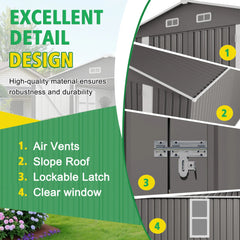 SUSUA10x12FT Outdoor Storage Shed  Metal Garden Shed with Double Door Two Window Waterproof Tool Shed for Backyard Patio Lawn