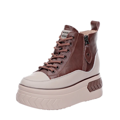 High Top Women Shoes Genuine leather 8cm Platform Boots Wedge Hidden Heel Zip Spring NEW Autumn Warm Fur Winter Shoes Sneakers